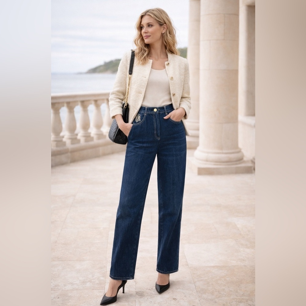 St. John Vintage Golden Crest High Waisted Mom Jeans Size 6 Blue